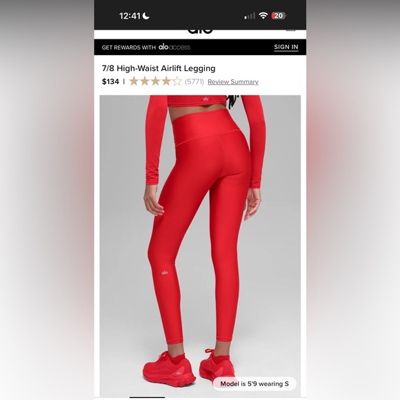 ALO Yoga High-Waist Airlift 7/8 Leggings in Classic Red. - Picture 3 of 4